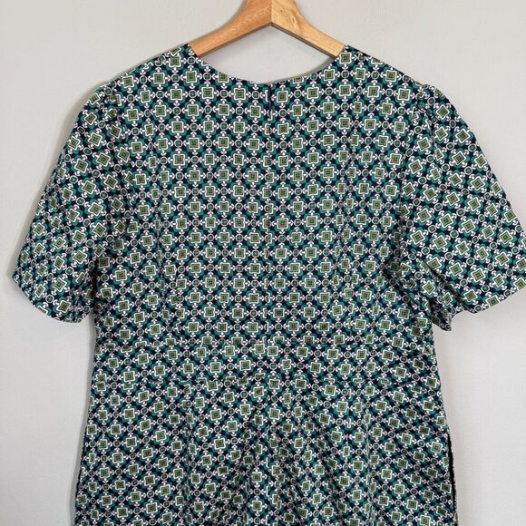 Boden Geometric Pattern Shift Mini Dress Womens 16/18R Green Short Sleeve Preppy - Picture 10 of 14